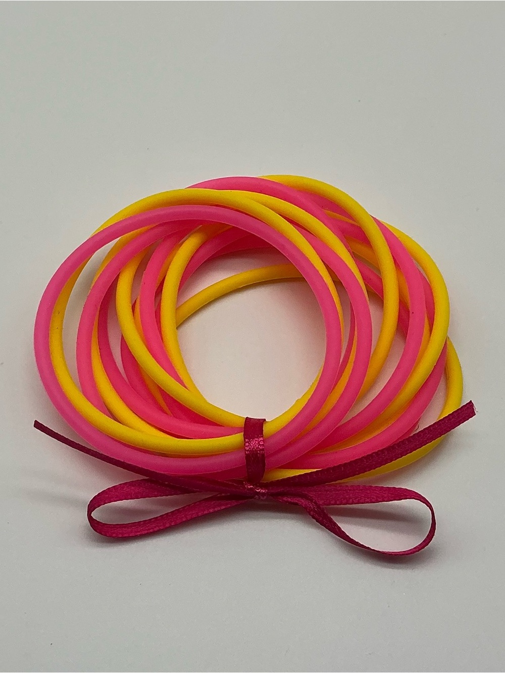 Set of 12 Pink and Yellow Jelly Bracelets